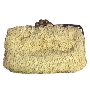 Vintage white sequins satin lining Clutch small white full of sequins silver cla